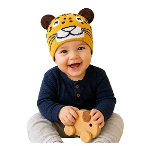 touca bebe menino estampa onça divertida em acrilico confortável tamanho único até 1 ano