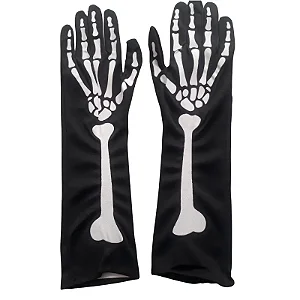 luva caveira halloween festa adulto infantil preto poliéster manga longa tamanho único 11 cm x 38 cm