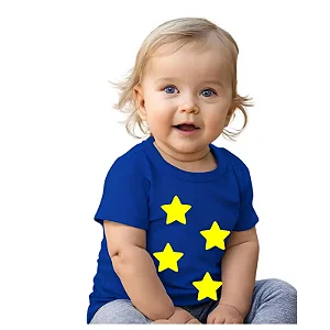 camiseta customizada infantil unissex estrelas amarela 100% algodão tamanhos 2 a 10
