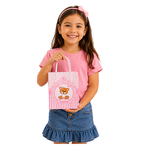 sacola de presente infantil kraft estampa urso divertida várias cores tamanhos 21 x 9 x18 cm