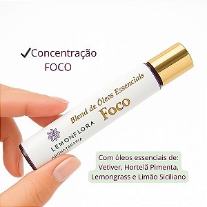 Blend Roll-On Aromaterapia 10ml | Foco TDAH I Concentração & Clareza Mental | Vetiver, Hortelã-Pimenta, Limão & Lemongrass