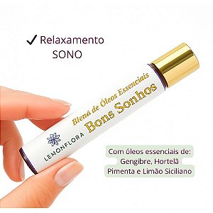 Blend Roll-On Aromaterapia 10ml | Sono Tranquilo, Dormir Bem, Bons Sonhos | Cedro, Lavanda & Laranja Doce | Lemonflora