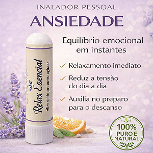 Inalador Nasal Calmante Natural | Aromaterapia Ansiedade l Relaxamento Equilíbrio Emocional | Lavanda, Mandarina Copaíba