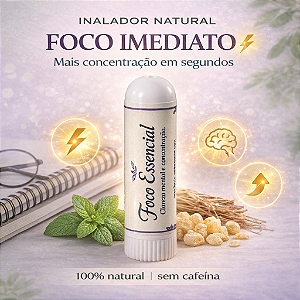 Inalador Foco e Concentração Natural | TDAH l Aromaterapia Produtividade Clareza Mental | Hortelã Olíbano Vetiver Cedro