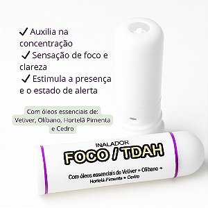 Inalador Nasal Foco TDAH  | Aromaterapia Portátil Natural | Produtividade, Clareza Mental e Concentração | Óleos Essenciais