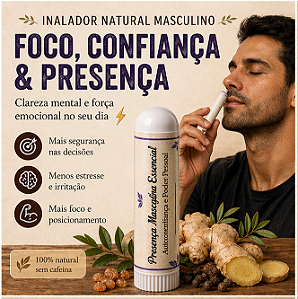 Inalador Aromaterapia Masculina | Autoconfiança, Autoestima e Poder Pessoal | Óleos Essenciais Naturais para Homens