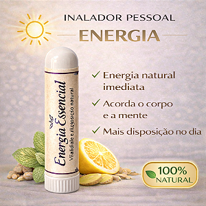 Inalador Nasal Energia Natural | Disposição e Vitalidade para o Dia | Aromaterapia Lemonflora - Menta, Limão, Gengibre
