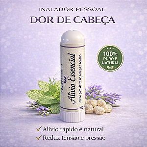 Inalador Nasal Aromaterapia para Dor de Cabeça, Enxaqueca, Cefaléia e Tensão | Hortelã-Pimenta e Lavanda | Natural