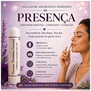 Inalador Aromaterapia Feminina Autoestima Amor Próprio Aromastick Puro - Para Mulheres Blend Bergamota Gerânio Copaíba - Energia Feminina