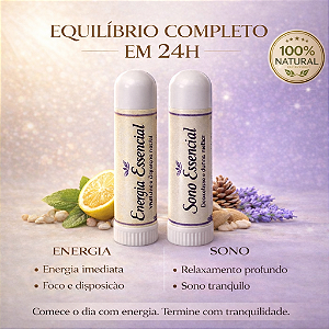 Kit Inaladores Dia & Noite Energia + Sono | Aromaterapia Natural para Disposição e Relaxamento Blend Óleos Essenciais