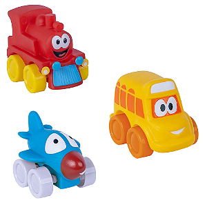 Kit Ônibus Avião e Trenzinho De Brinquedo Para Bebês Vinil Macio