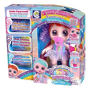 Boneca Mini Rainbow Surprise Faz Xixi Com Mechas Lilas