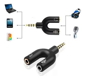Adaptador P2 Macho x P2 Fêmea Áudio/Microfone