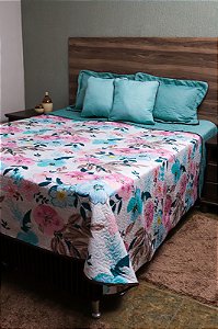 Cobre Leito Casal Queen (Floral Azul)