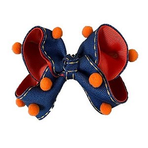 TIARA JEANS COM LACO COM POMPOM LARANJA - Lúcia Uniformes