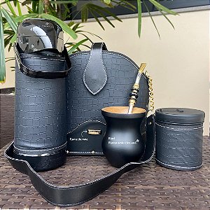 Presente Mãe - Mateira Prenda com Cuia Personalizada - Couro Sintético Preto