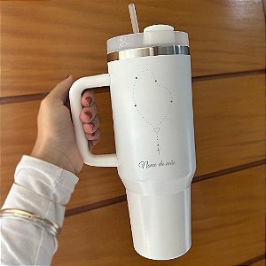 Presente Mãe - Copo Garrafa Térmica Inox com Canudo Branco - 1,2L Personalizada