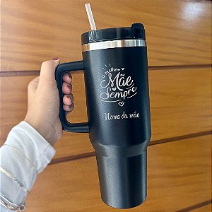 Presente Mãe - Copo Garrafa Térmica Inox com Canudo Preto - 1,2L Personalizada