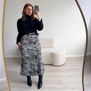 Saia midi evasê animal print Marcela