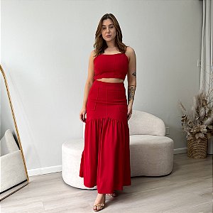 Saia midi com babado Jade