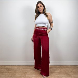 Calça pantalona em cetim Marjorie