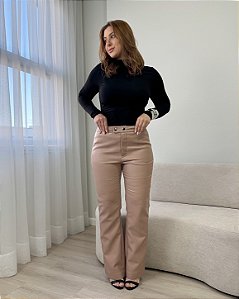 Calça flare em courino Magali