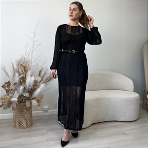 Vestido manga longa midi em renda Giulia