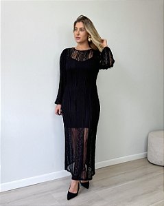 Vestido manga longa midi em renda Giulia