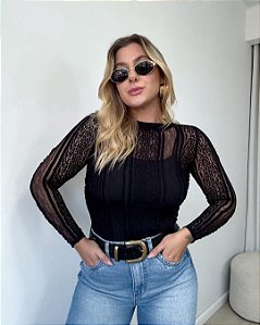 Blusa manga longa em renda Giulia