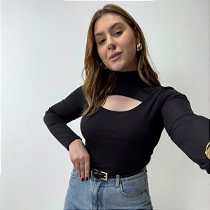 Blusa canelada com recorte frontal Esmeralda