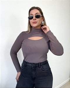 Blusa canelada com recorte frontal Esmeralda