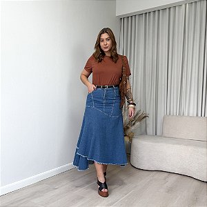 Saia jeans midi desconstruída Guilhermina