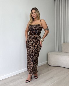 Vestido midi em tule animal print Betania