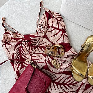 Vestido acetinado floral midi Leona