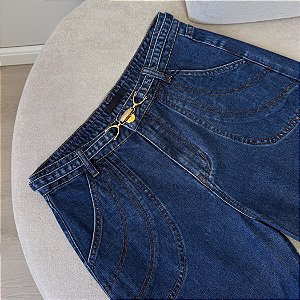 Calça wide leg jeans com cinto Ane