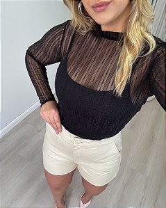 Blusa Em Tule Com Listras Lurex Ivy