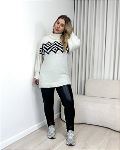 Blusa Alongada Em Fio Pluma Com Estampa Frontal Sabrine