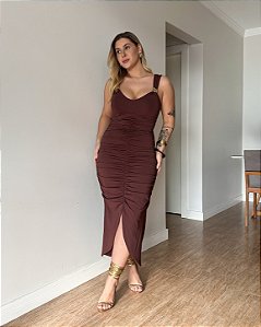 Vestido Midi Com Alcinhas E Drapeados Flávia
