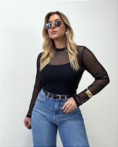 Blusa Em Tule Manga Longa Basic