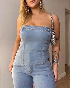 Blusa Assimétrica Jeans Sem Alças Paloma