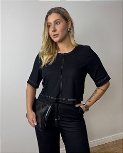 Blusa Em Viscolinho Com Pespontos Eloá