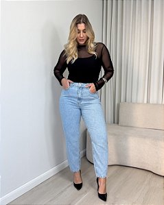 Calça Slouchy Jeans Lavagem Clara Com Brilho Denim Zero DZ21187