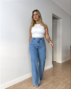 Calça Reta Jeans Com Cinto Peônia
