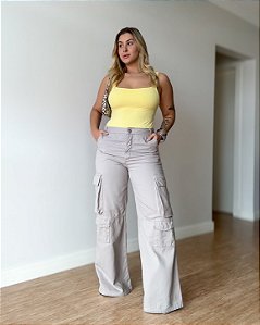 Calça Wide Leg Cargo Em Sarja Donatella