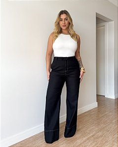 Calça Pantalona Em Viscolinho Com Pespontos Eloá