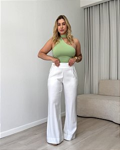 Calça Pantalona Com Detalhes No Cós Angelina