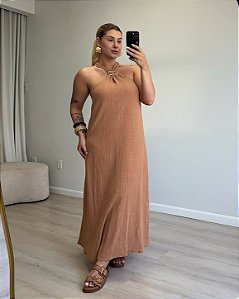Vestido Longo Frente Única Com Aviamento Safira
