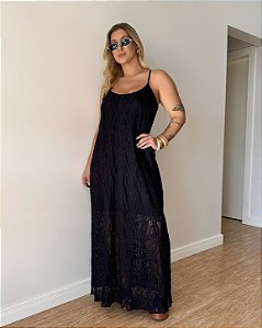 Vestido Longo Solto Ao Corpo Em Renda Com Alcinhas Paola
