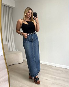 Saia Midi Jeans Abertura Frontal Lary