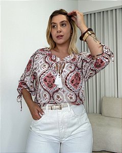Blusa Estampada Com Amarrações Fiorella